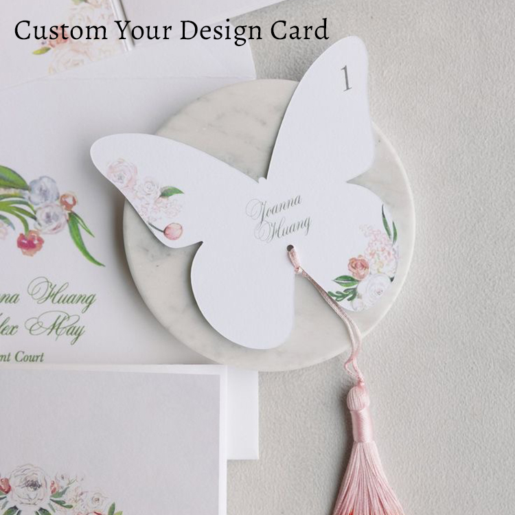 Wedding Supply Business - Aangepaste elegante vlindermenu huwelijksuitnodiging gepersonaliseerde naam