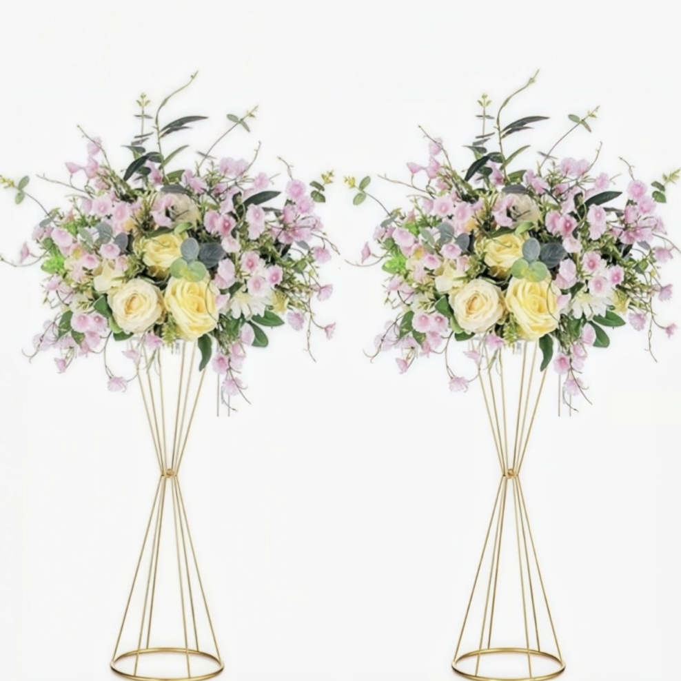 Centerpiece Vase Tall - Gouden geometrische bloemenstandaard, moderne metalen bruiloftstafel