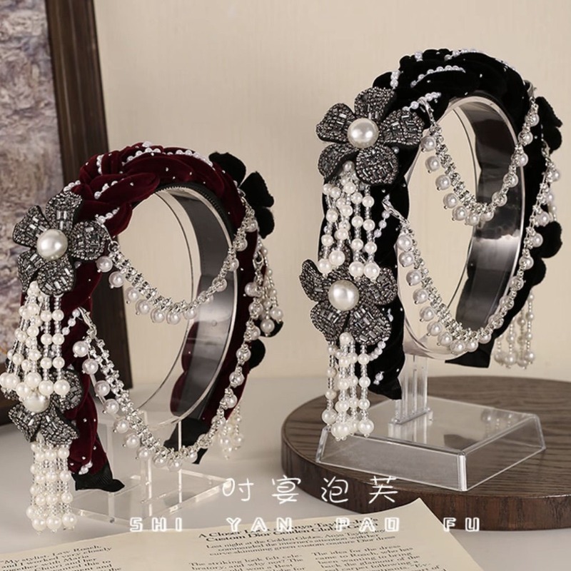 Good Floral & Wedding Decor Supply Photos - Etnische bloemen fluwelen hoofdband Afneembare parelkwast