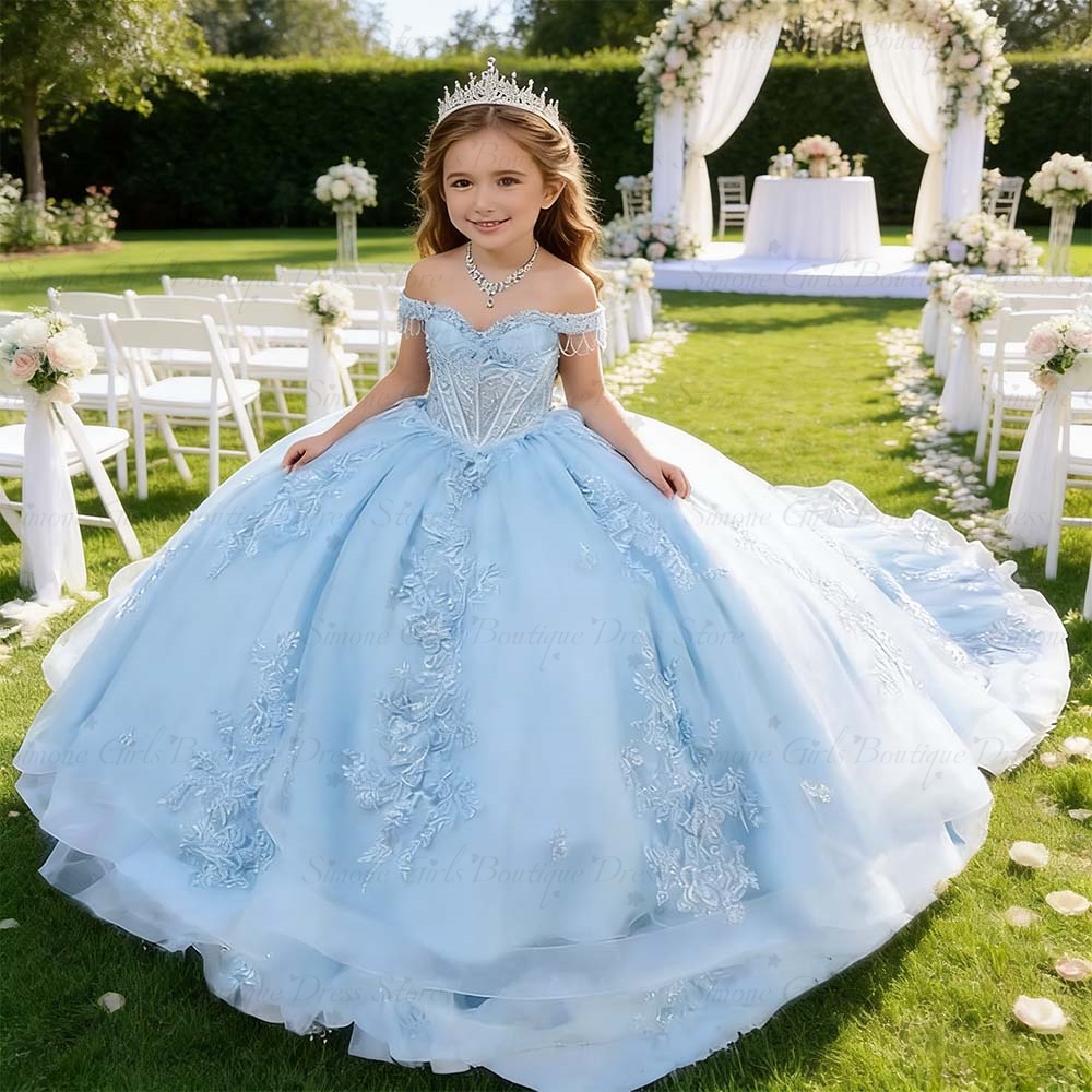 Bridal Sash Ribbon - Prinsessenjurk met sleep, hemelsblauw, 2026 verjaardagsjurk,